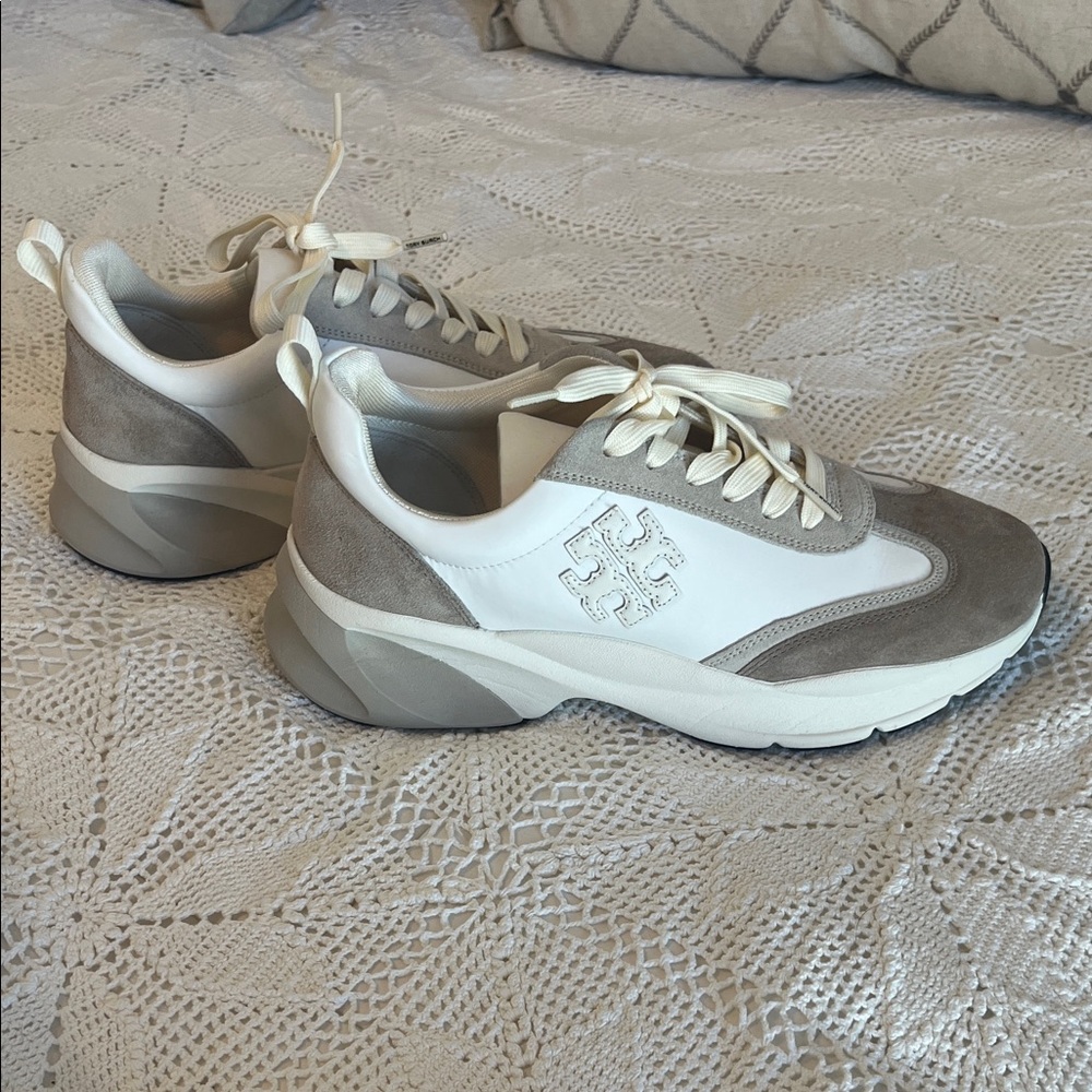 Tory Burch White and Gray Sneakers